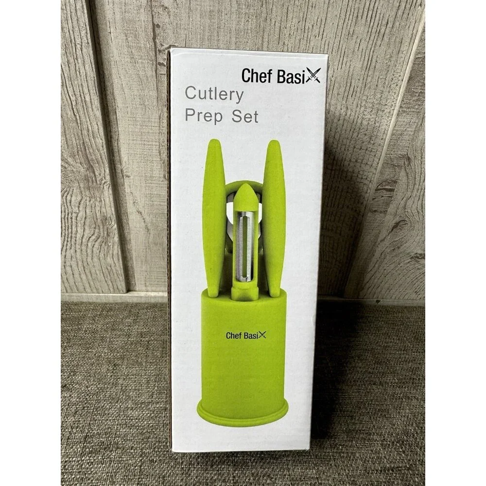 Chef Basix Kitchen Cutlery Prep Set Knives Bottle Opener Peeler with Stand Green